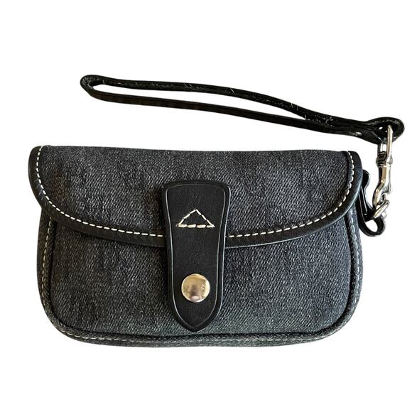 DOONEY & BOURKE Black Silver DB Logo Canvas Leather Trim Snap Clutch Wristlet - Picture 8 of 8